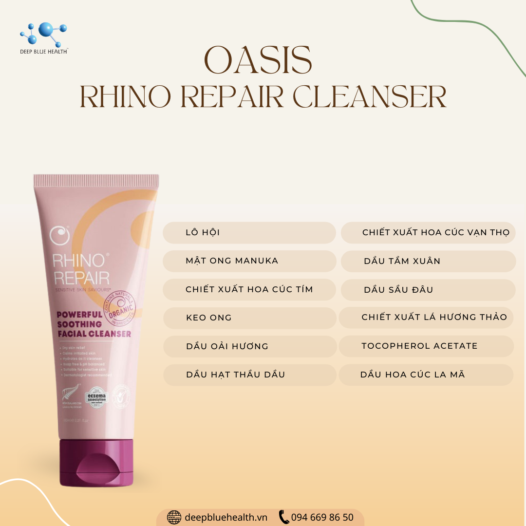 Giải mã 12 thành phần hoạt tính trong sữa rửa mặt phục hồi da Oasis Rhino Repair Cleanser 2