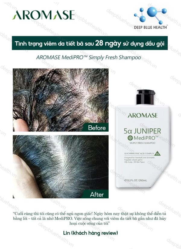 Dầu gội ngăn gàu, giảm viêm chuyên sâu cho da dầu Aromase 5α Juniper MediPRO Simply Fresh Shampoo 80ml 1