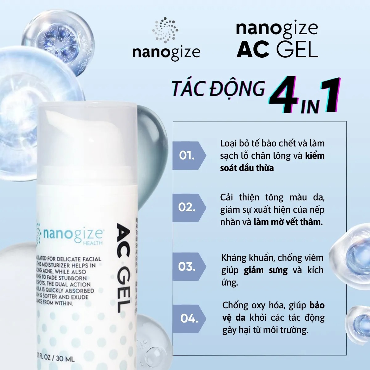 Gel giảm mụn và làm mờ thâm Nanogize AC Gel BHA 2% (30ml) 2