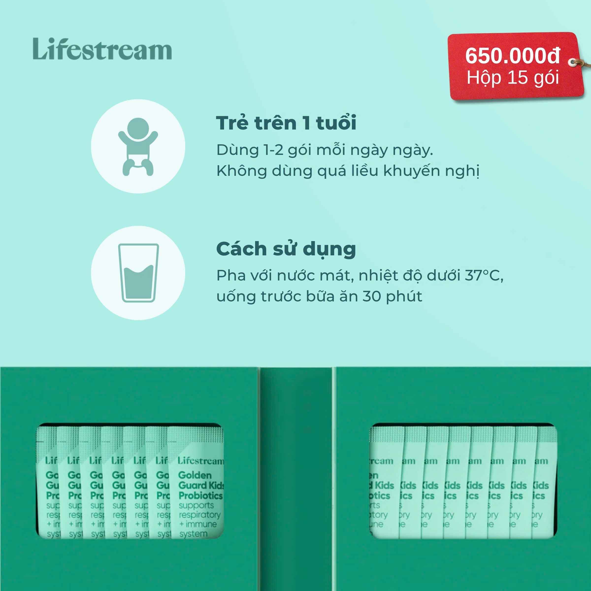 Men Vi Sinh Khỏe Hô Hấp & Tăng Miễn Dịch Cho Trẻ Lifestream Golden Guard Kids (15 gói) 10