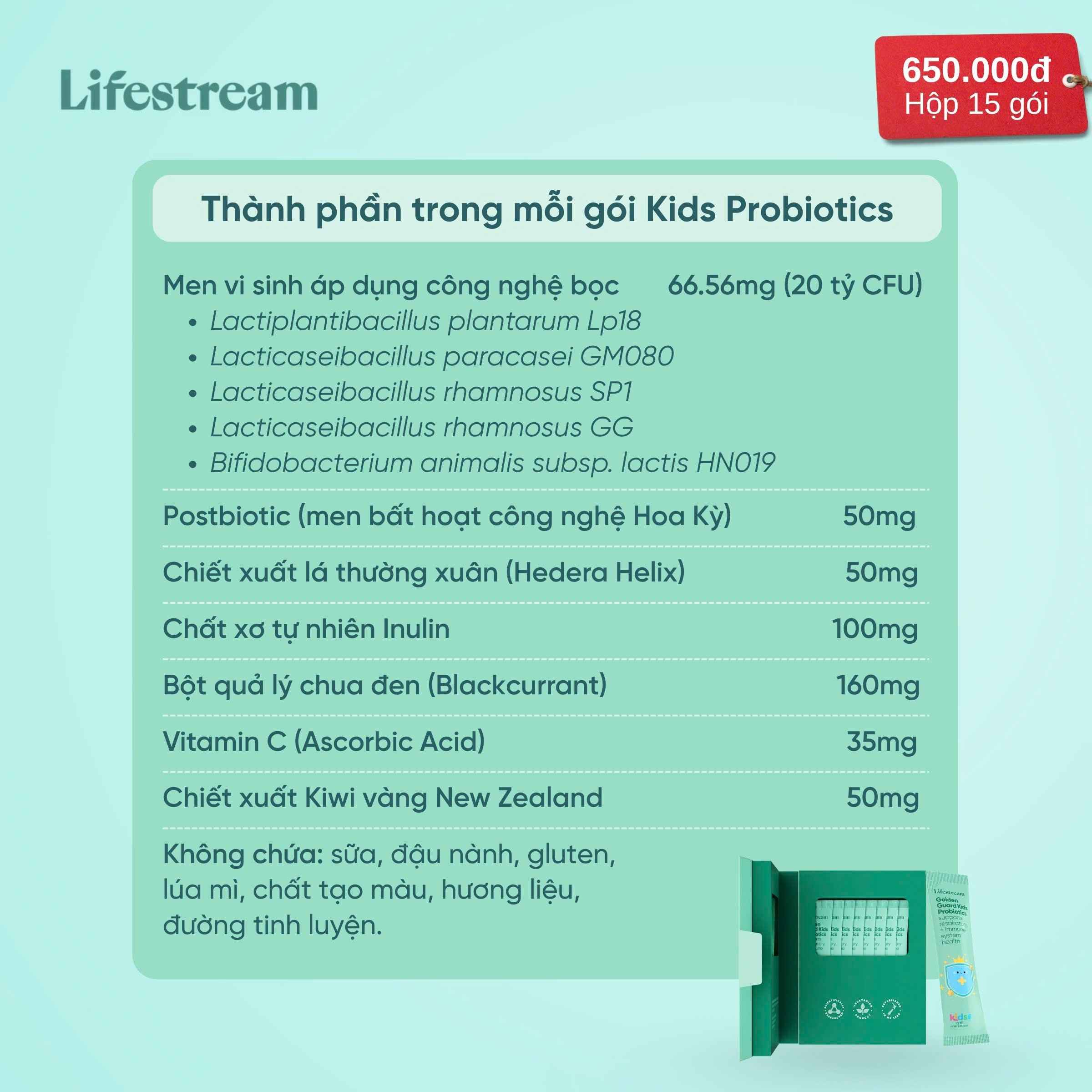 Men Vi Sinh Khỏe Hô Hấp & Tăng Miễn Dịch Cho Trẻ Lifestream Golden Guard Kids (15 gói) 11