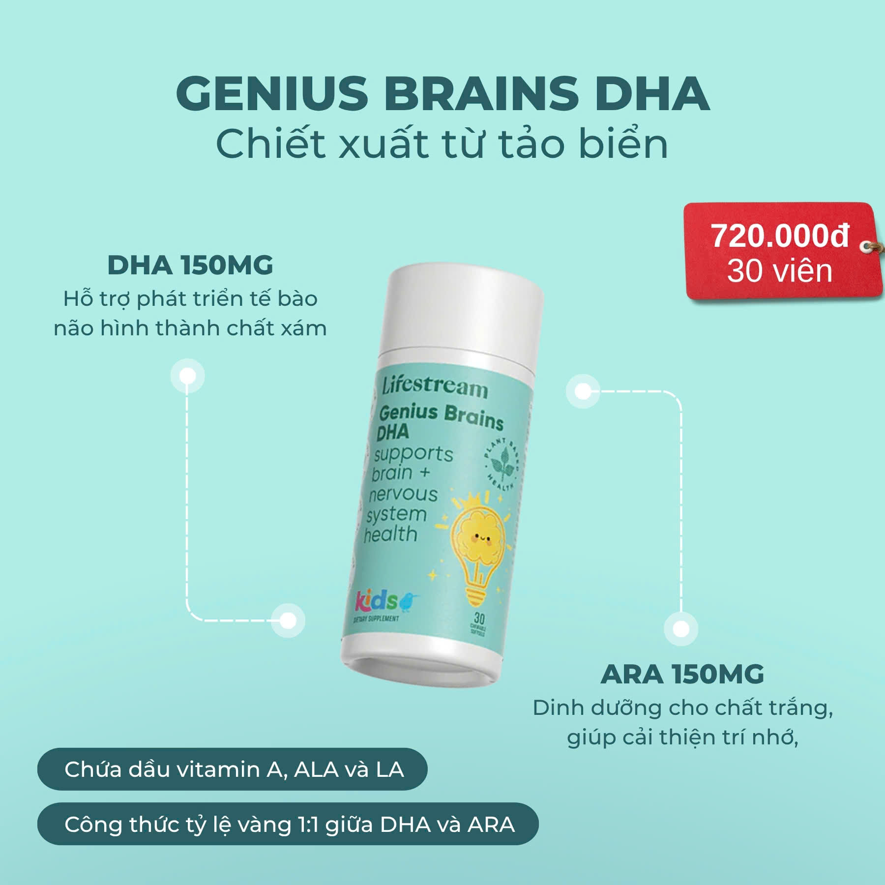 Viên uống DHA phát triển trí não cho trẻ Lifestream Genius Brains DHA Kids (30 viên) 8