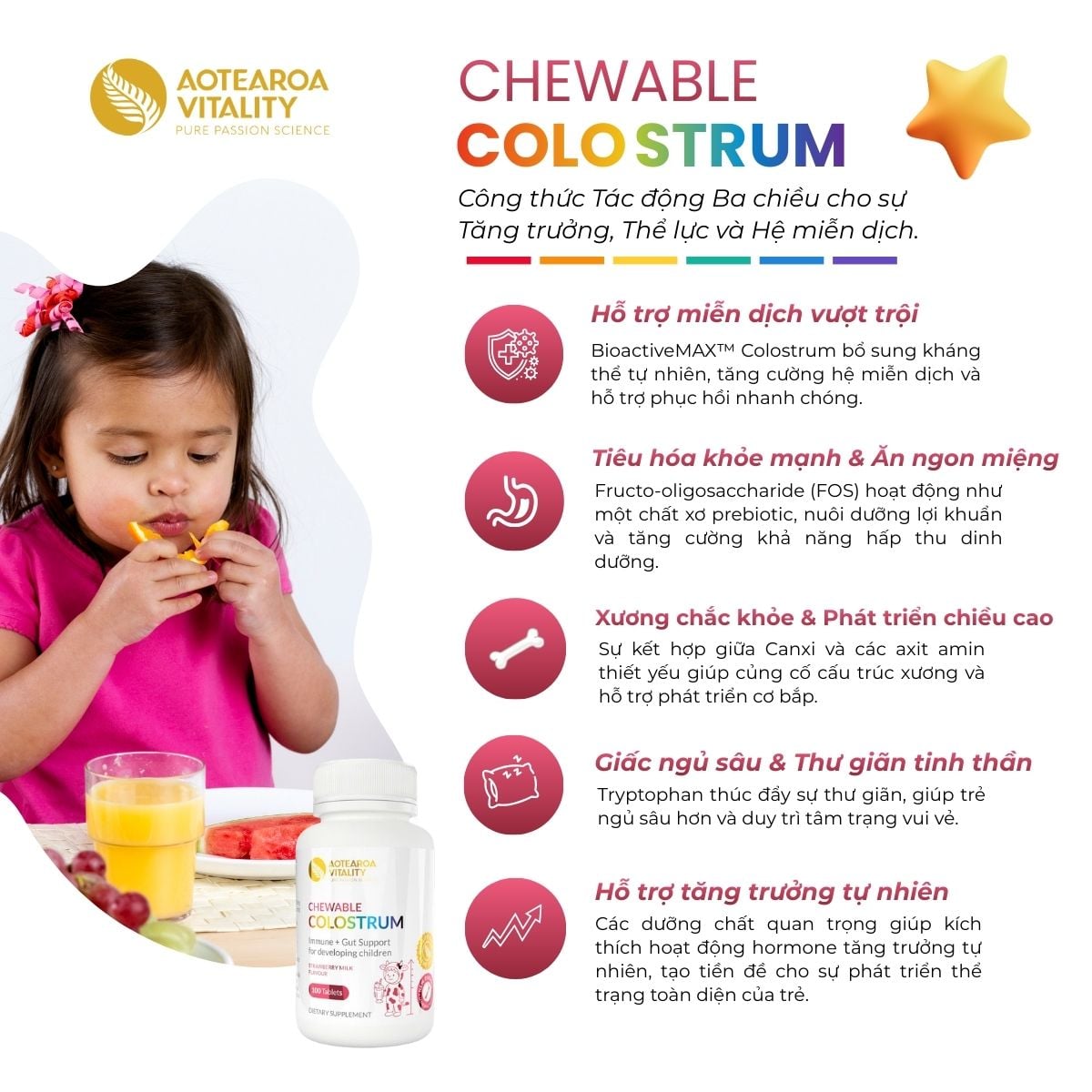 Kẹo sữa non tăng miễn dịch Colostrum Chewable Aotearoa Vitality 100 viên