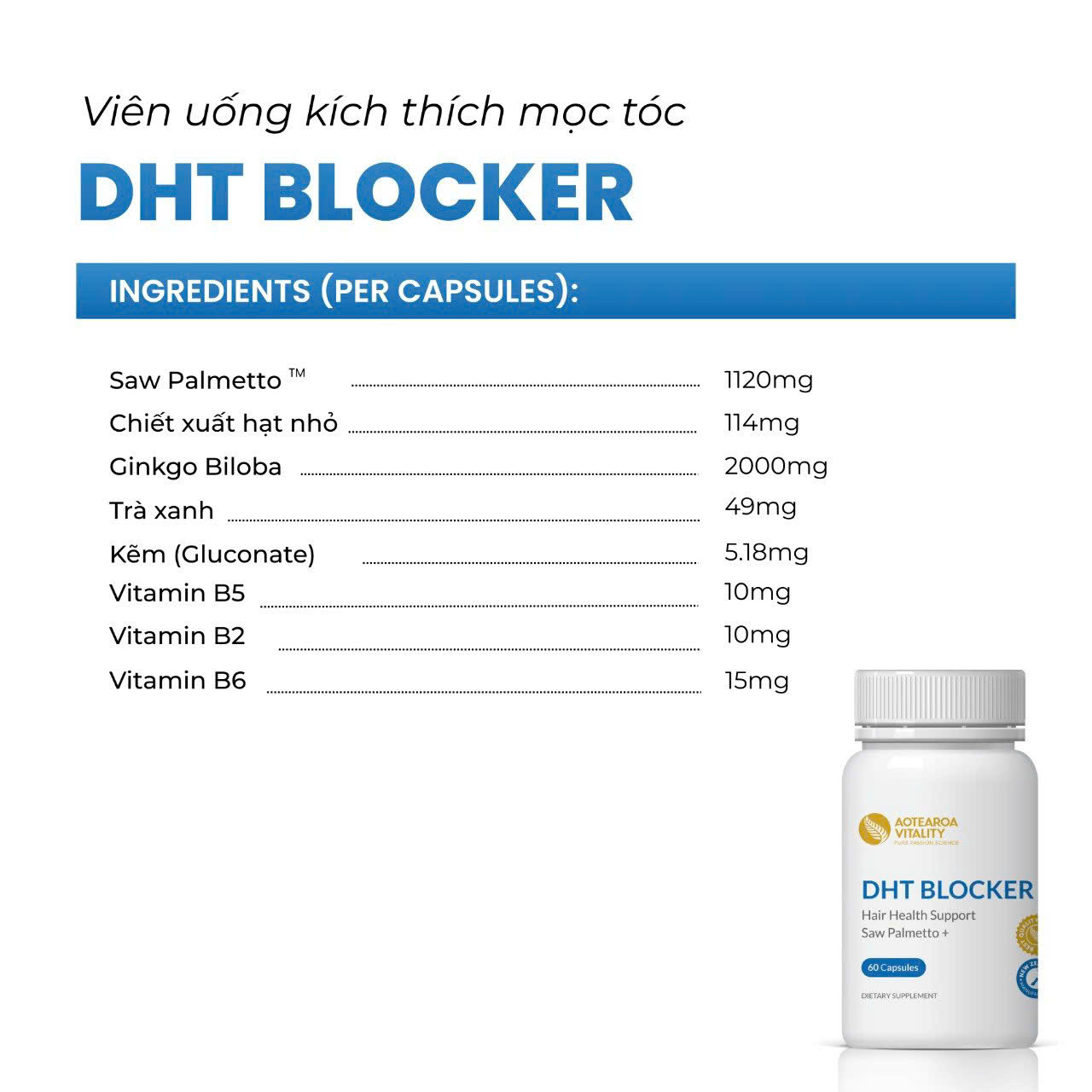 Viên uống mọc tóc Aotearoa Vitality DHT Blocker 60 viên